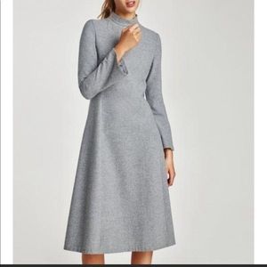 Zara Gray Wool Midi Dress with Bell Sleeves